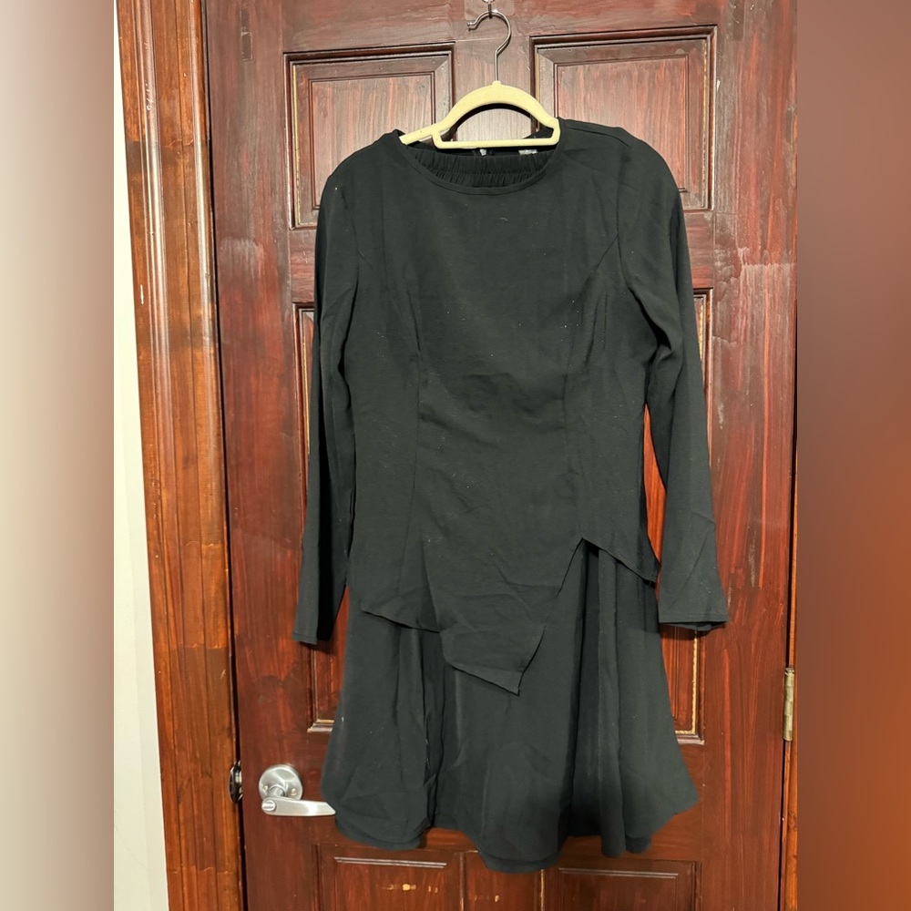 Elegant Black Long Sleeve shirt & skirt outfit